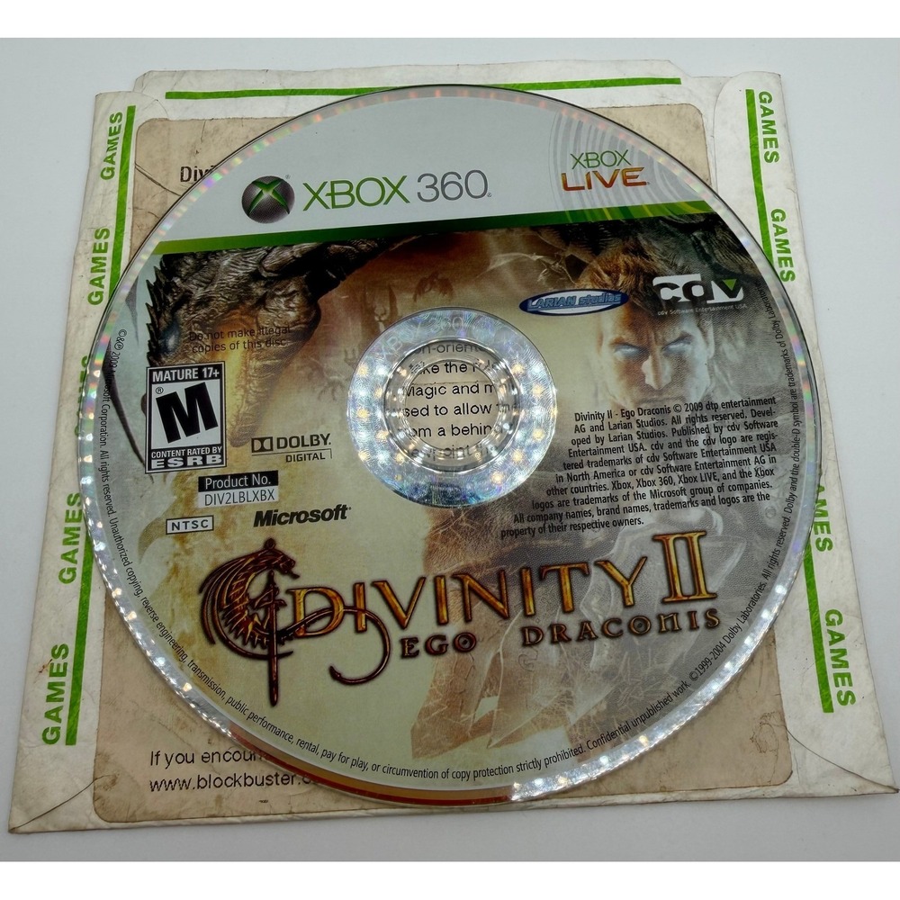 Divinity II Ego Draconis Xbox 360 Microsoft‎ RPG Video Game Disc Only DIV2LBLXBX